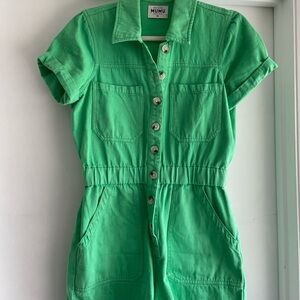 Show Me Your MuMu Green Button-Up Romper, size medium